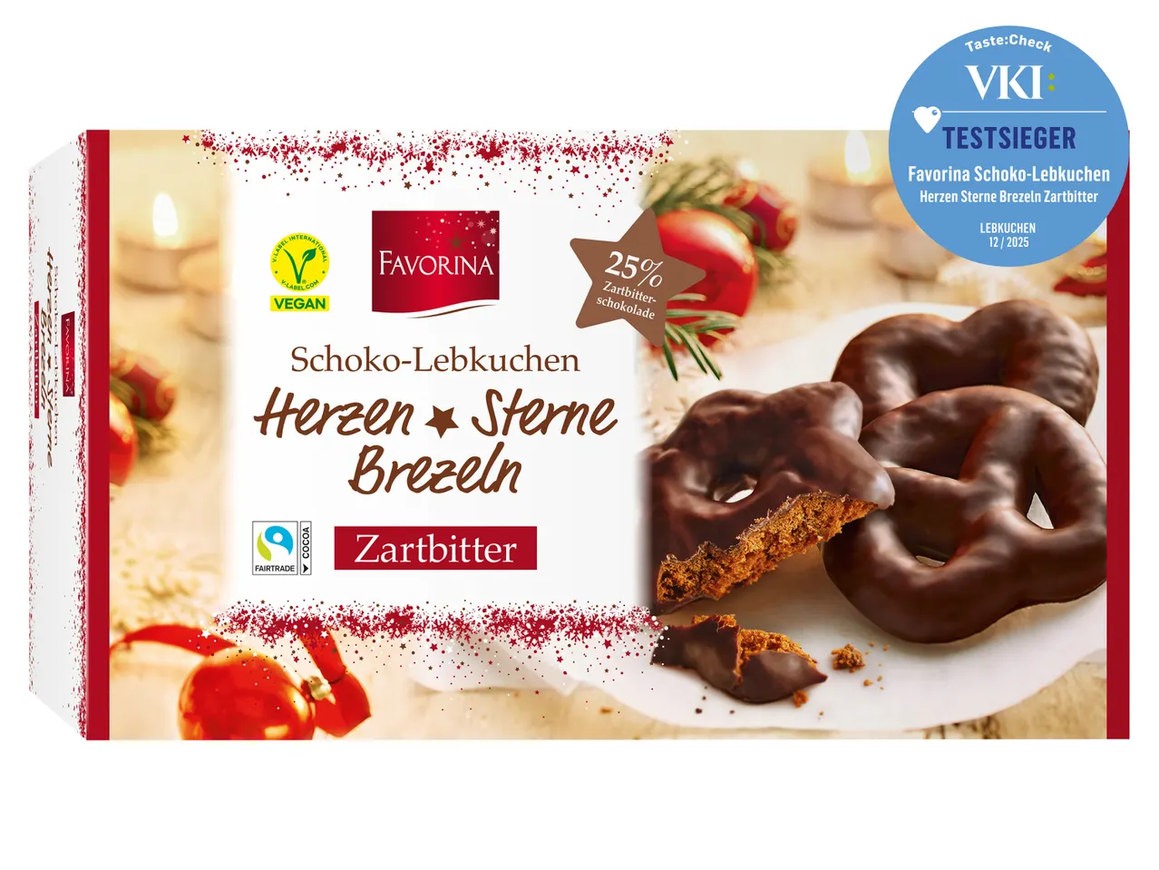 Favorina Schoko-Lebkuchen Herzen Sterne Brezeln Zartbitter, vegan, Testsieger