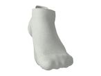 Single white ankle sock with textured knit patterns, viewed from the front.