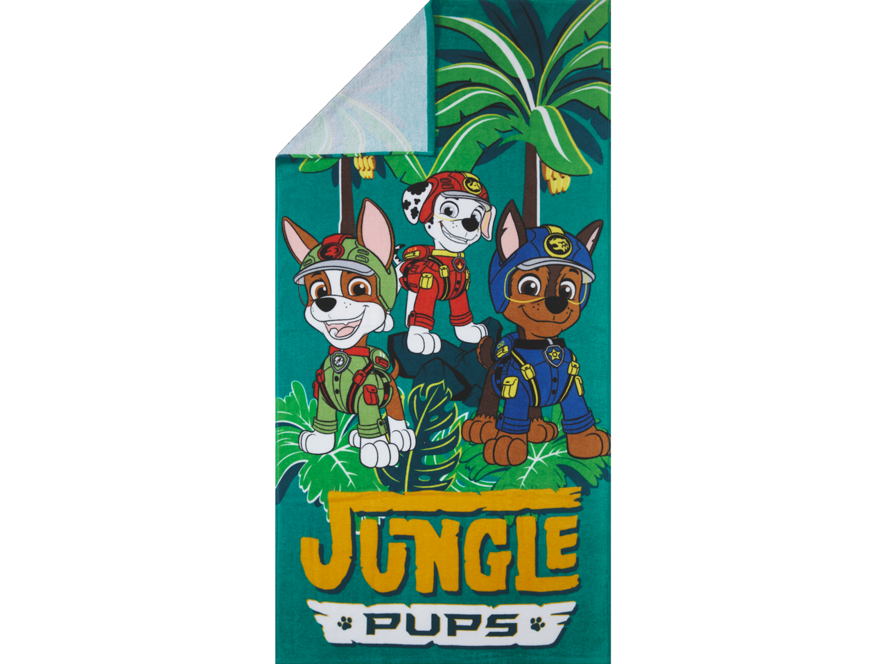 Toalha de praia Paw Patrol com tema de selva.