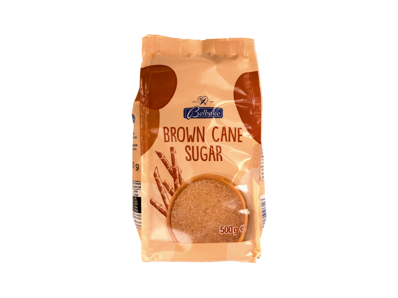 Belbake zahăr brun din trestie de zahăr într-un pachet de 500g.