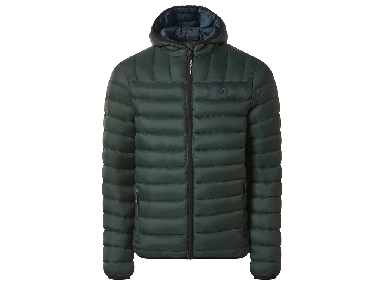 Тъмнозелено мъжко подплатено яке с качулка и цип.