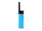 Light blue long-reach lighter with a black top and a black extended nozzle.