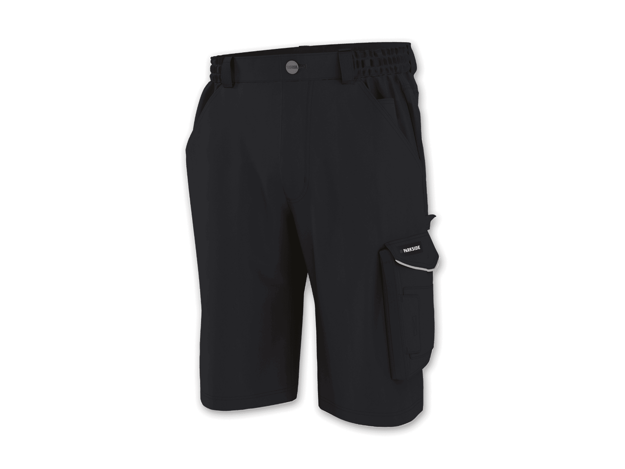 Schwarze Arbeitsshorts mit elastischem Bund und Seitentasche