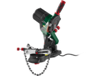 Parkside electric chainsaw sharpener with a chain guide and grinding wheel.