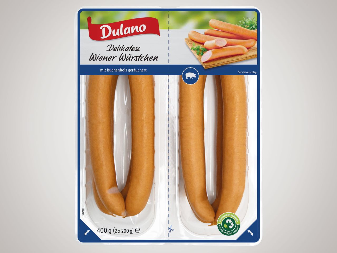 Dulano Delikatess Wiener Würstchen:  gepackte Wiener Würstchen.
