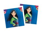 Two Mulan-themed cards with a blue background and floral accents.