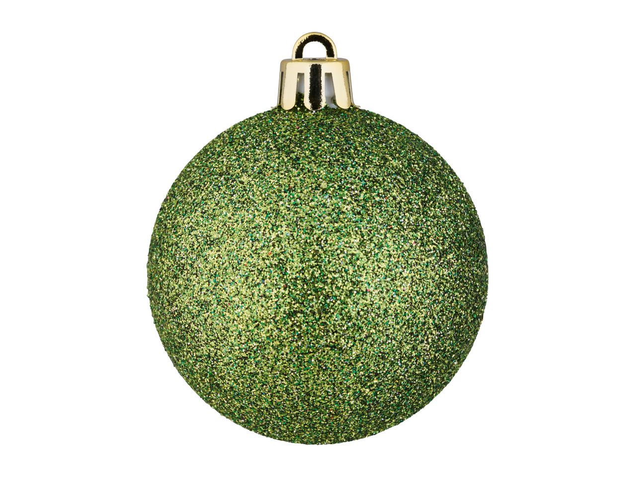 Green glitter Christmas bauble with a gold cap