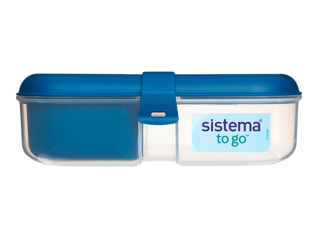 Sistema To Go lunchbox with two compartments and a blue lid.