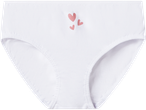 Witte kinderonderbroek met roze hartjes.