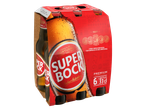 Six-pack of Super Bock Premium beer bottles.
