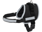 Zoofari black dog harness with reflective strips and metal D-ring.