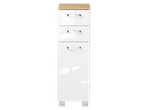 White chest of drawers with three drawers and a wooden top