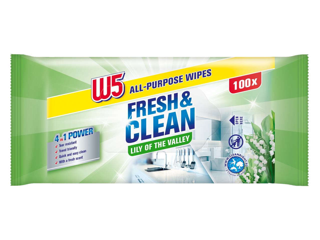 Wipes multiuso W5, 100 unidades, aroma lírio do vale.