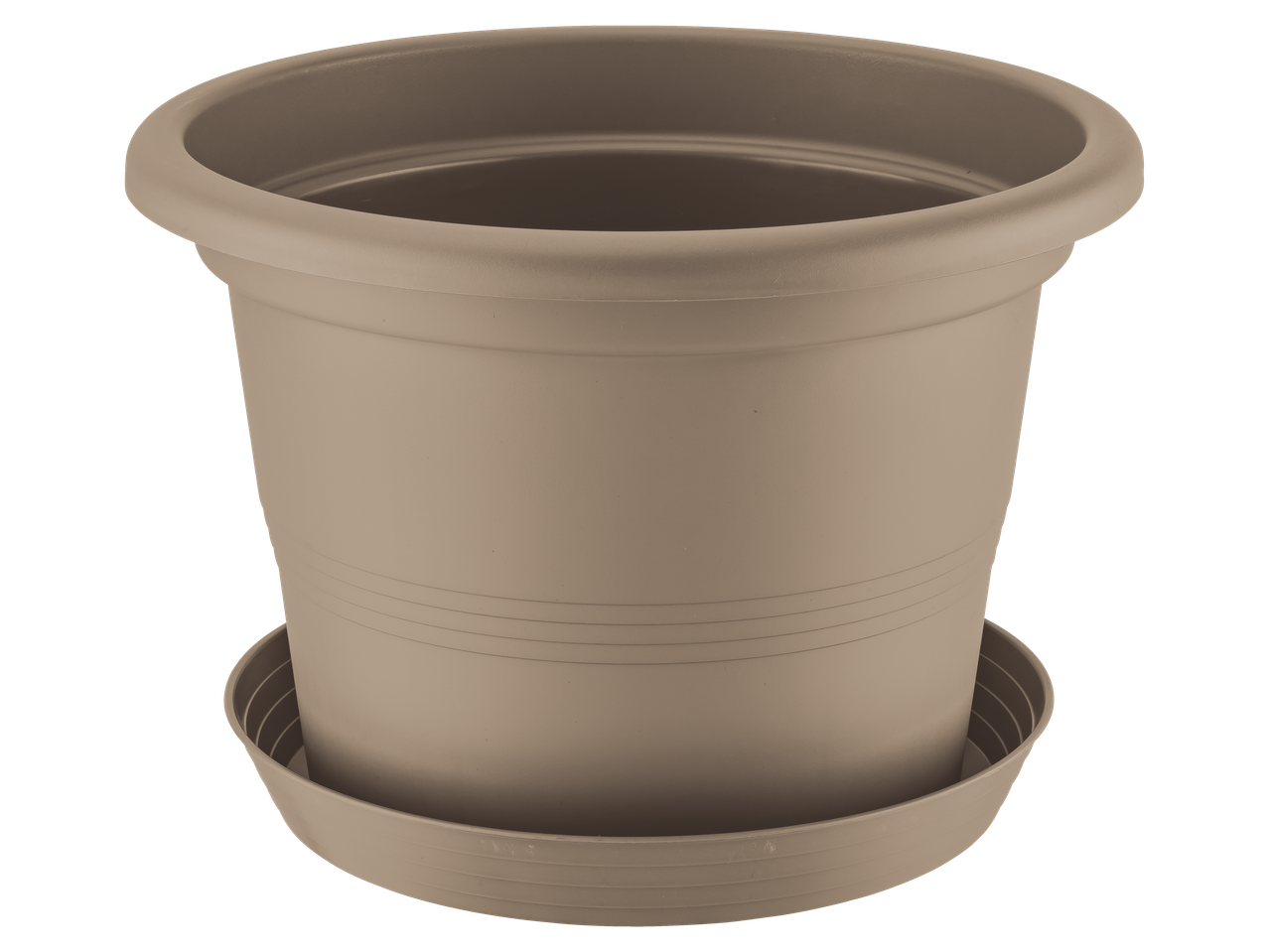 Parkside: Vaso de flores marrom com prato em fundo preto.