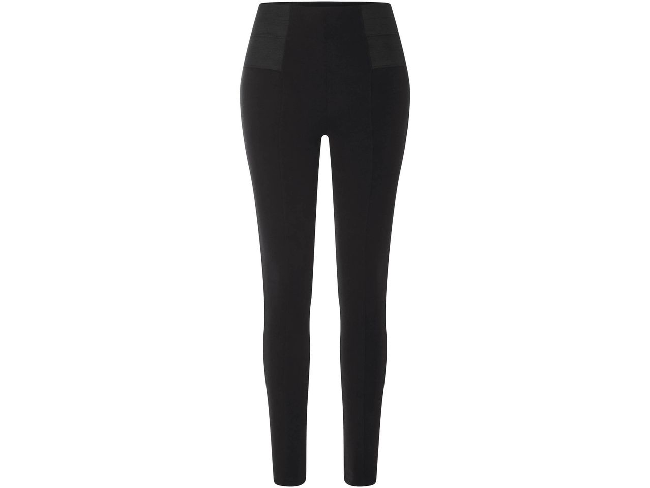 Leggings neri a vita alta con pannelli laterali in tessuto a costine.