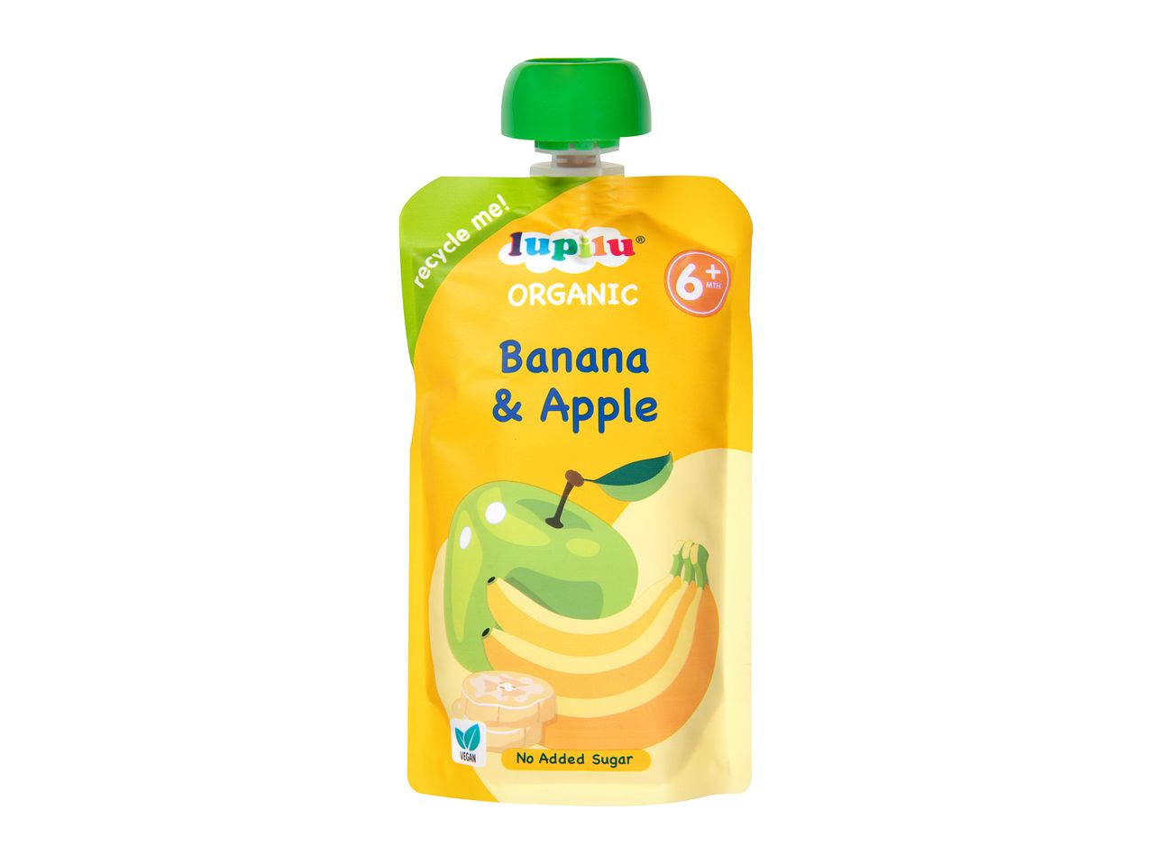 Hipp Organic Banana & Apple baby food pouch.