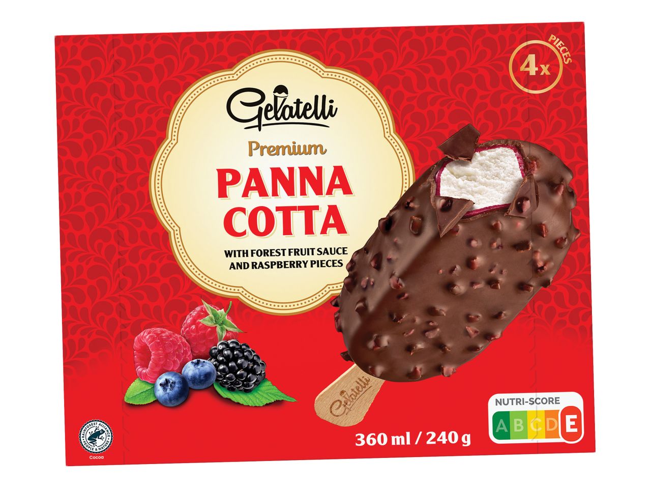 Škatla s štirimi sladolednimi palčkami Calvé Premium Panna Cotta.