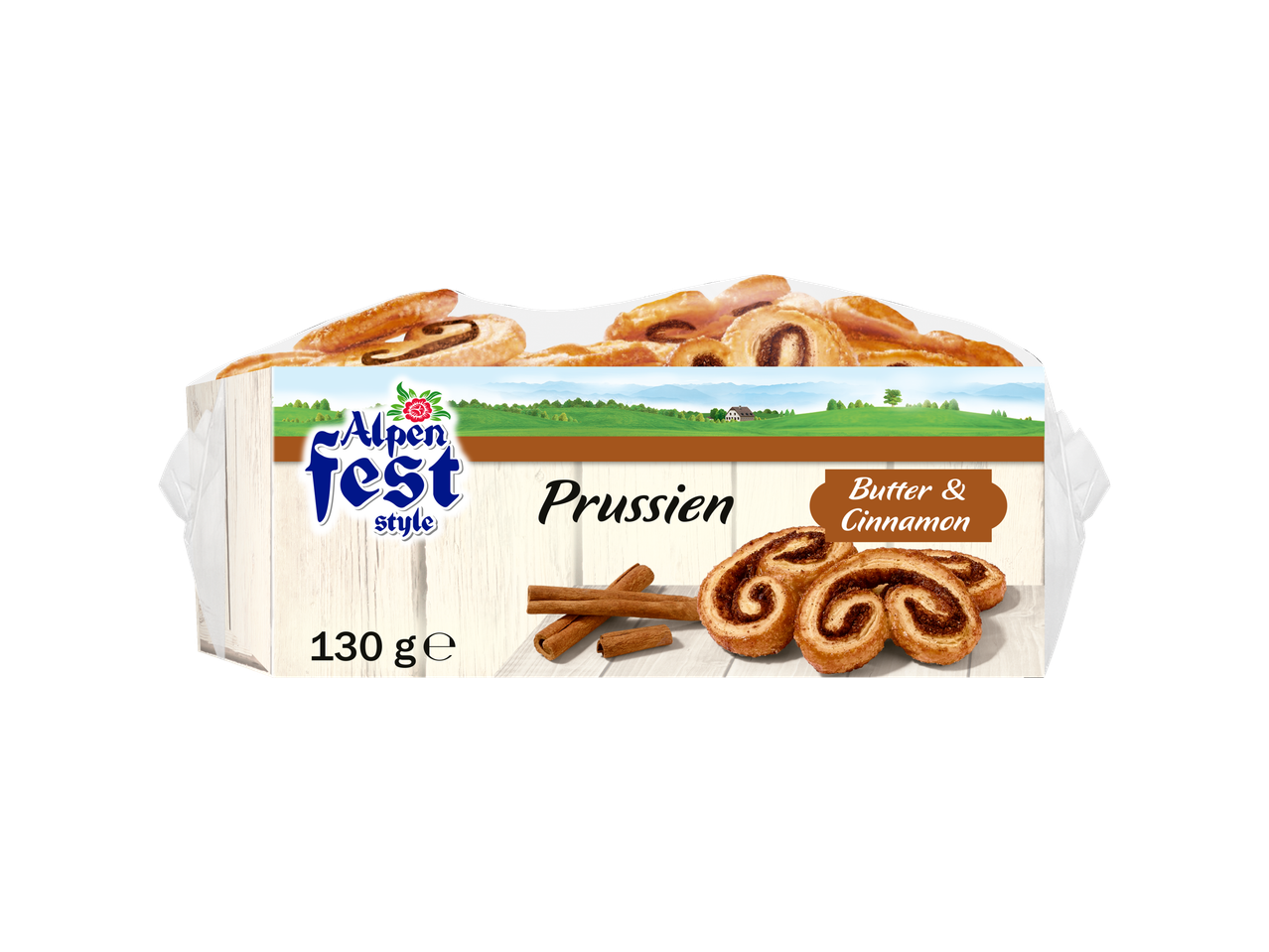 Alpenfest bladerdeeggebak, Prussien koekjes met boter en kaneel.