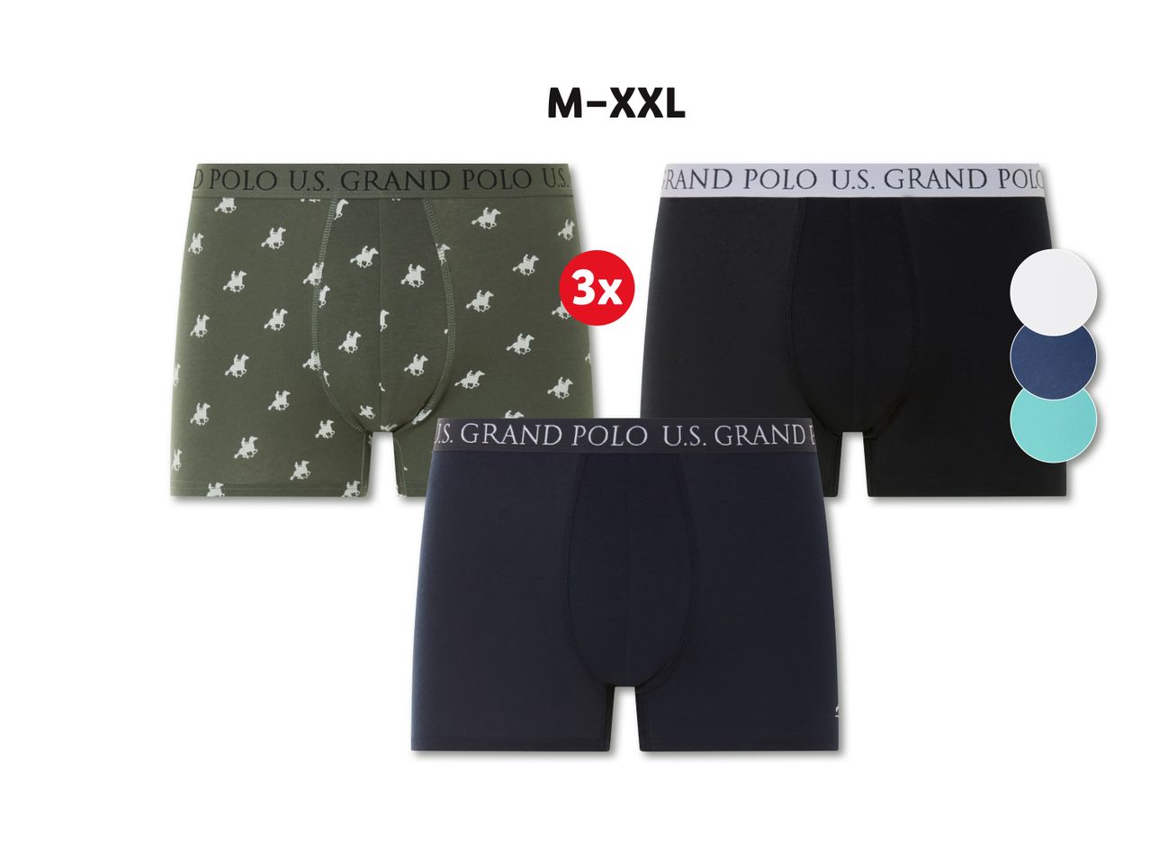 Grand Polo U.S. meeste bokserid, 3-pakend, suurused M-XXL.