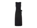 A black sleeveless midi wrap dress.