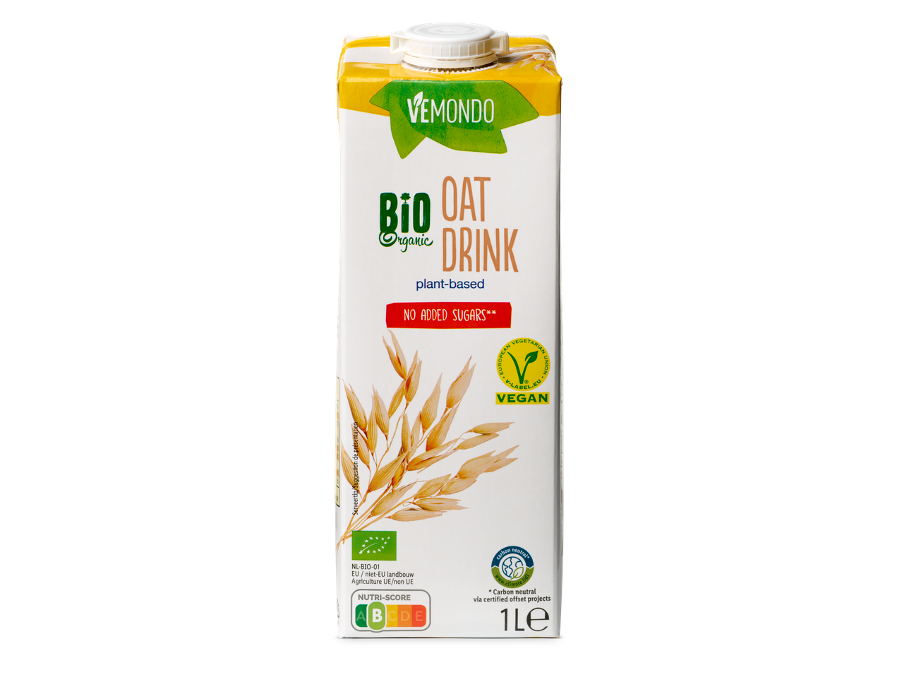 Vemondo Bio Biologische Haverdrink, plantaardig, zonder toegevoegde suikers, 1L.