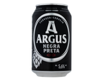 Lata de cerveja preta Argus com 5,6% de álcool.