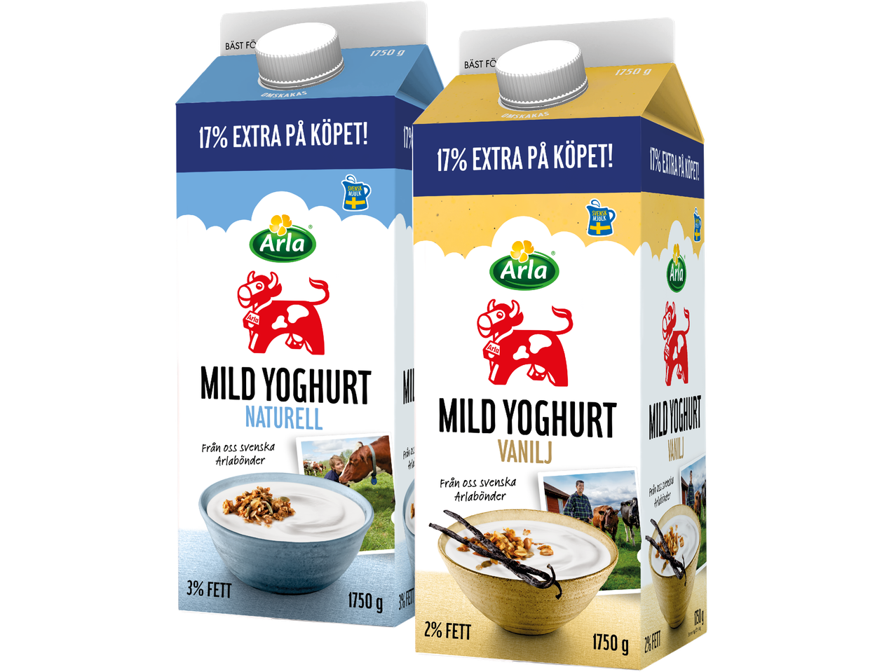Arla mild yoghurt: naturell och vanilj.