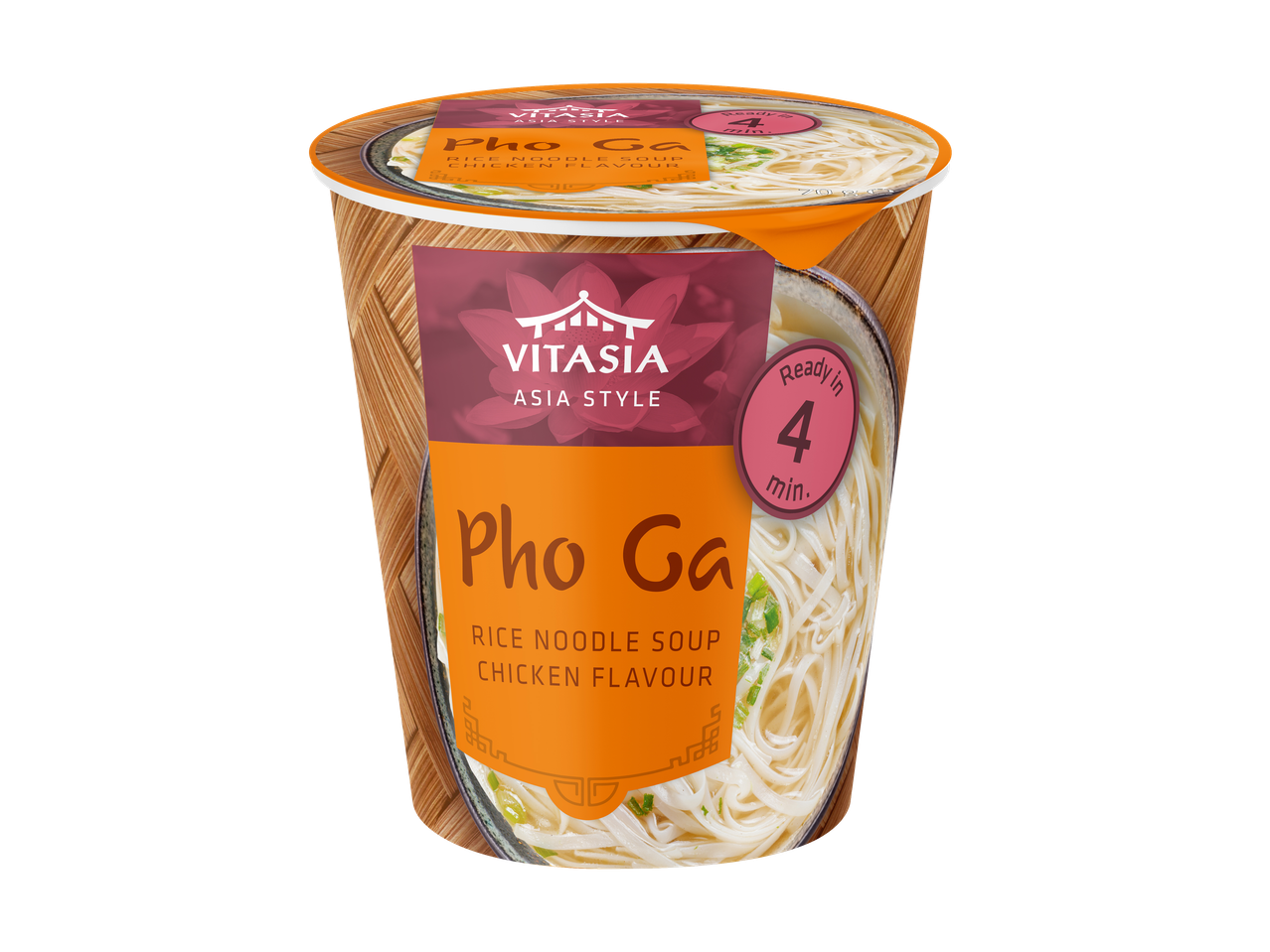 VITASIA Pho Ga instantnoedelsoep met rijstnoedels en kipsmaak, klaar in 4 minuten.