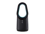 Black bladeless fan with a blue inner ring and control buttons