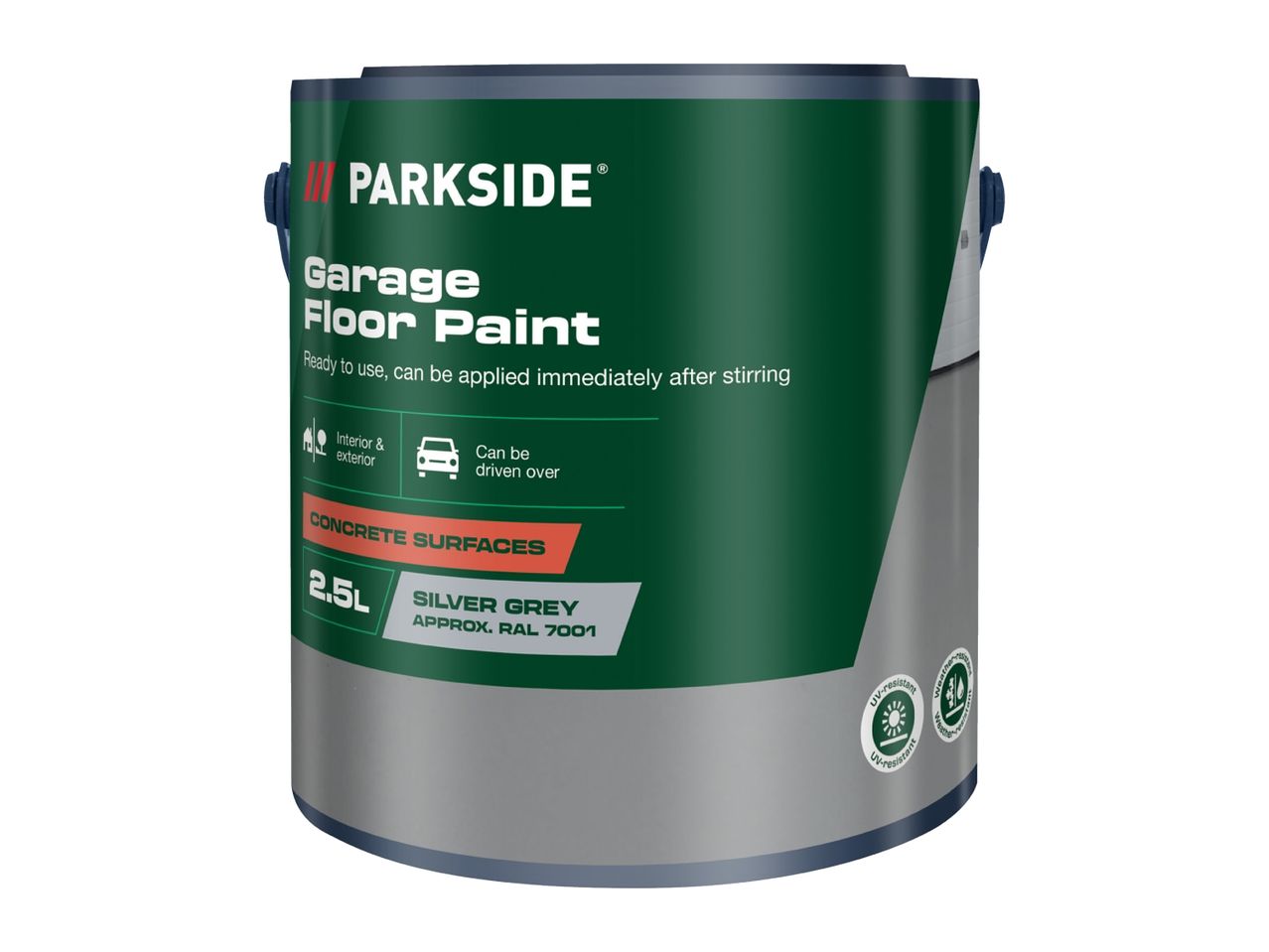 Garage floor paint in silver grey, 2.5L, for concrete surfaces, interior & exterior, can be driven over.