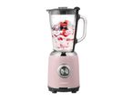 A pink SilverCrest blender with berries and yogurt inside.