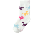 Valge laste sokk mitmevärviliste ükssarviku mustritega.