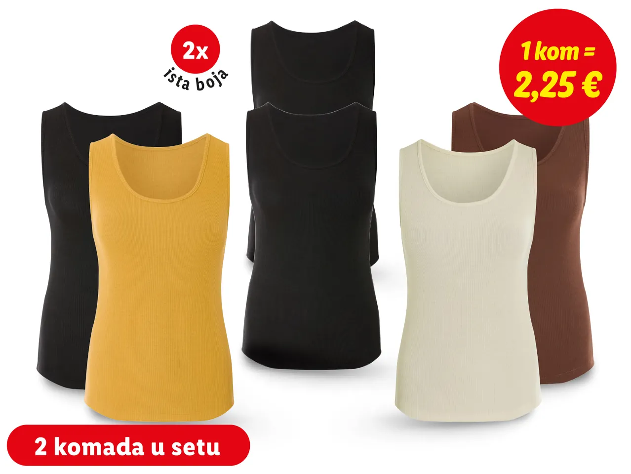 Set od četiri ženske majice bez rukava u različitim bojama.