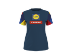 Tricou funcțional de damă, albastru închis, cu logo-urile Lidl și Trek, mâneci colorate.