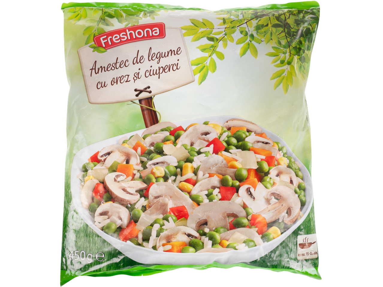 Amestec de legume congelate Freshona cu orez și ciuperci.