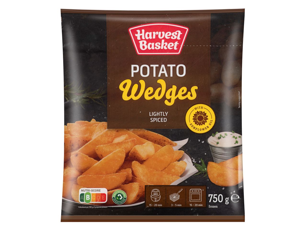 Παγωμένες πατάτες wedges, ελαφρώς καρυκευμένες με ηλιέλαιο, 750γρ.