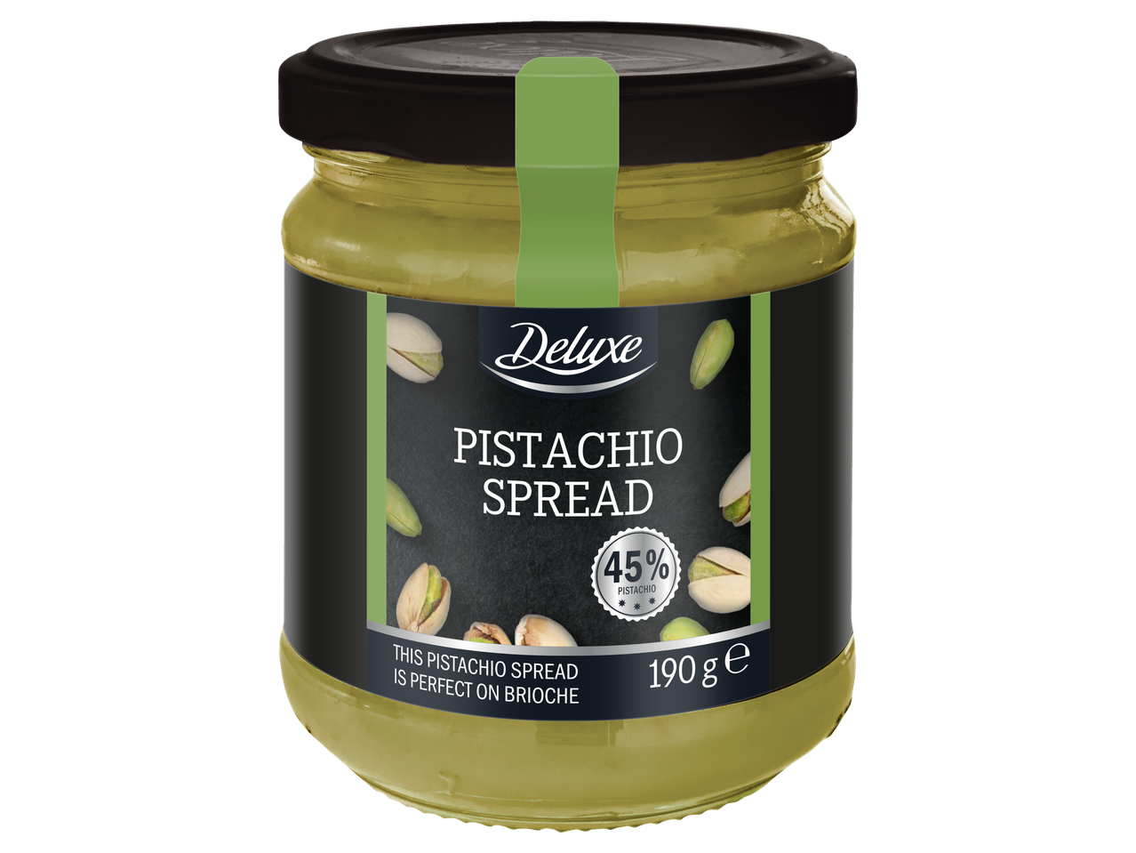 Deluxe pistache spread (190g), 45% pistache.