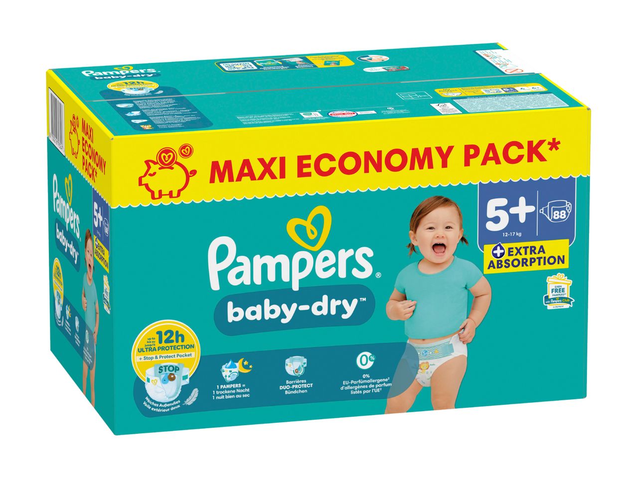 Maxi Sparpack Pampers Baby-Dry Windeln, Größe 5+.