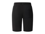 Black men's sweat shorts with an elastic waistband and a back pocket.