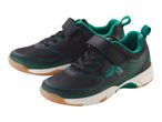 Children's athletic shoes with velcro closure, dark blue and green.
