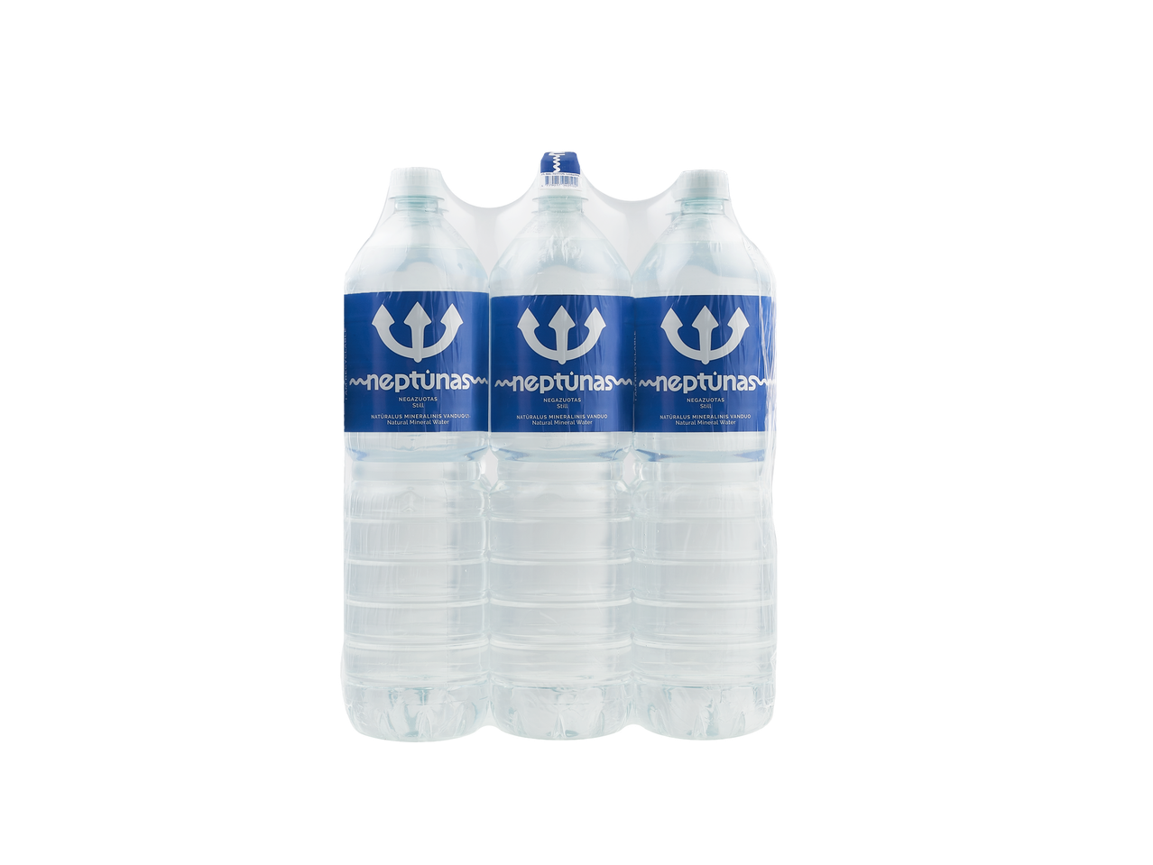 Trys buteliai Neptūnas natūralaus mineralinio vandens be dujų.