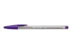 A purple BIC Cristal ballpoint pen with a 1.6 mm tip.
