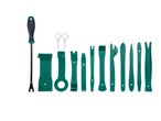 A set of green plastic trim removal tools, including pry bars and a screwdriver.