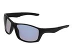 Black sports sunglasses with blue mirrored lenses.
