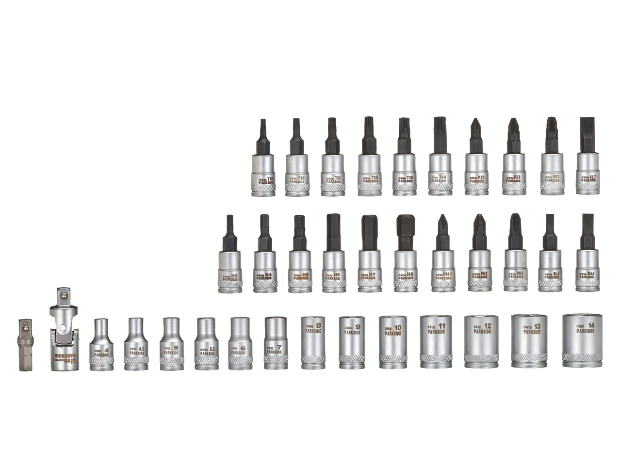 Parkside mutrivõtmete komplekt: otsad ja püksid.