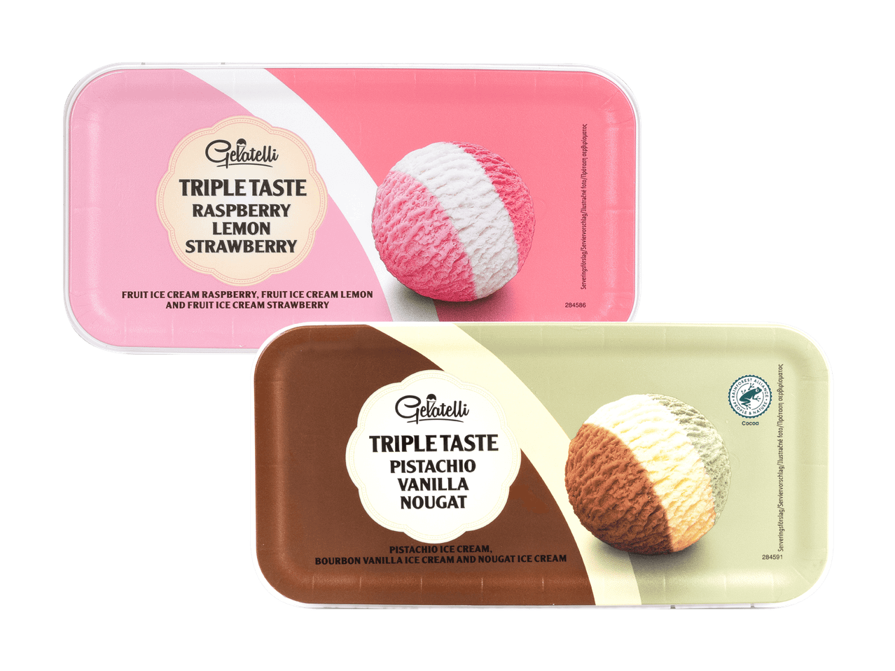 Cadbury Triple Choc Eiscreme in Erdbeer- und Schoko-Vanille-Sorten.