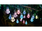 Colorful LED bulb string lights for outdoor use.