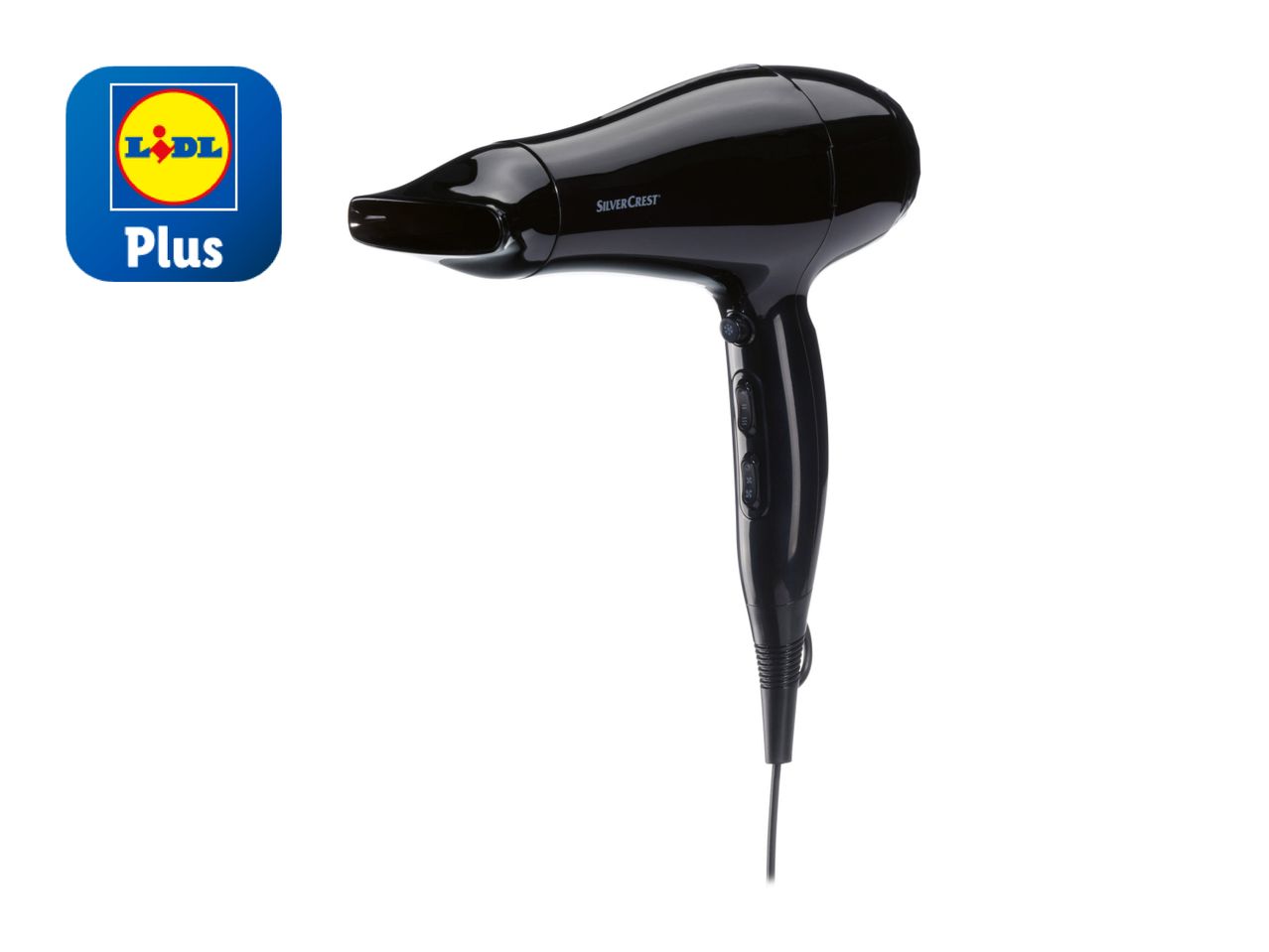 A black Lidl Silvercrest hair dryer.