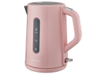 Chaleira elétrica rosa de 1,7 L com indicador de nível de água.
