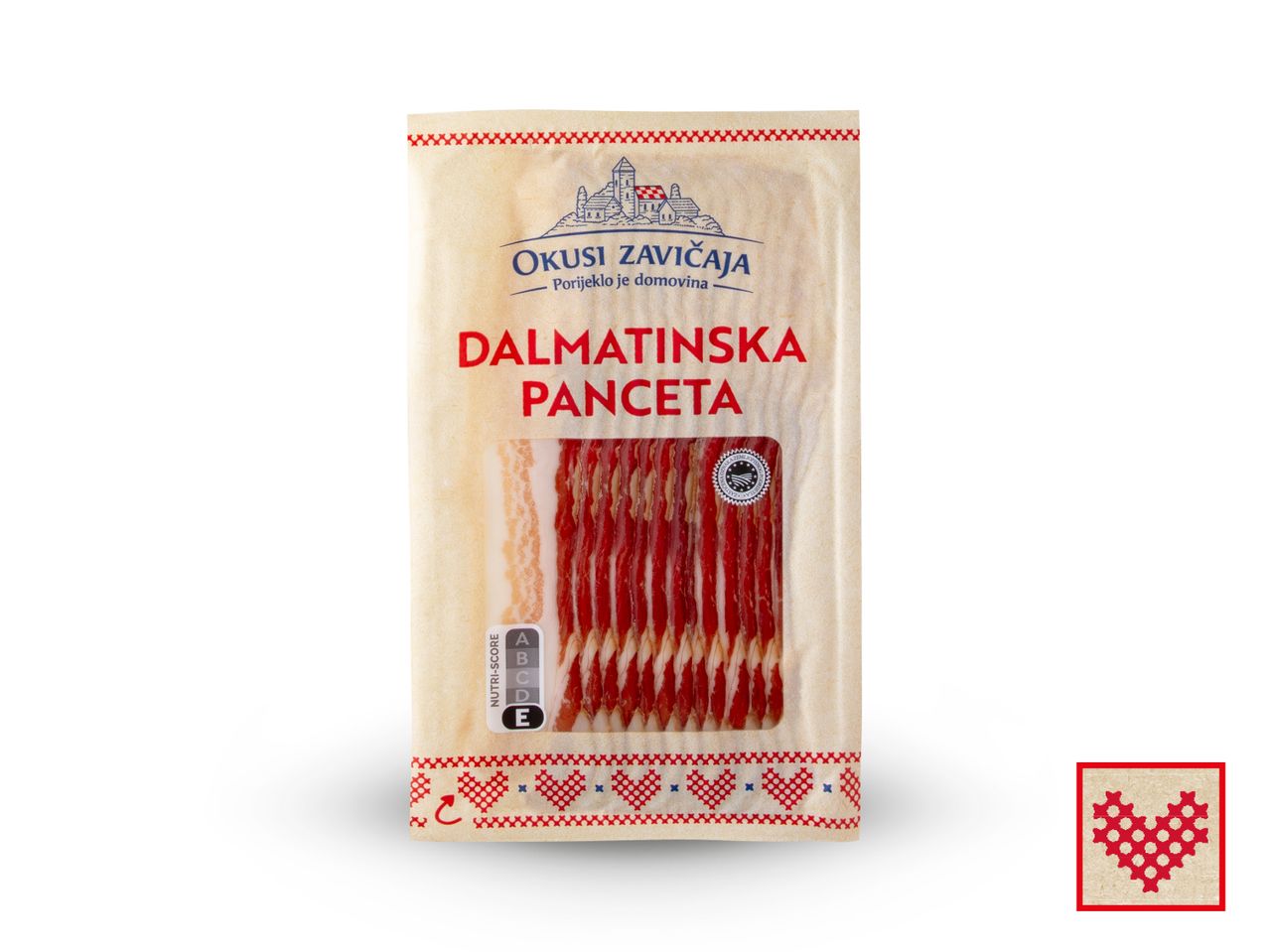 Pakiranje dalmatinske pancete s oznakom Nutri-Score E.